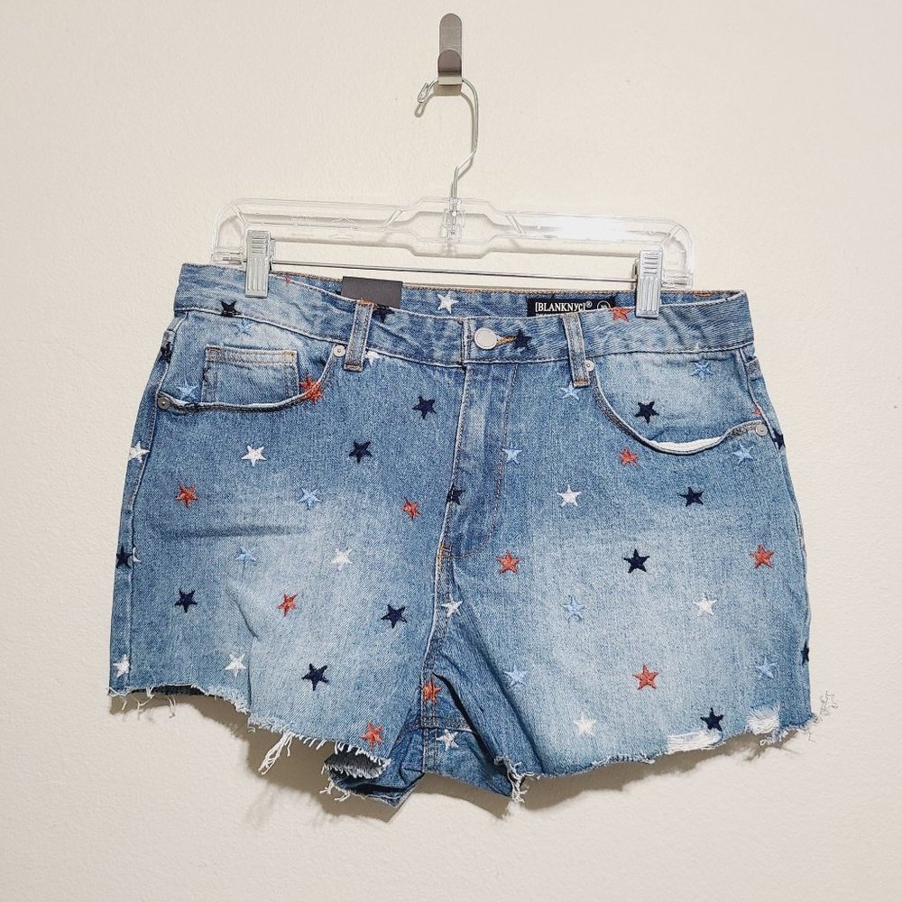 NWT Blank NYC Blue Star Embroidered Denim Shorts - Blue